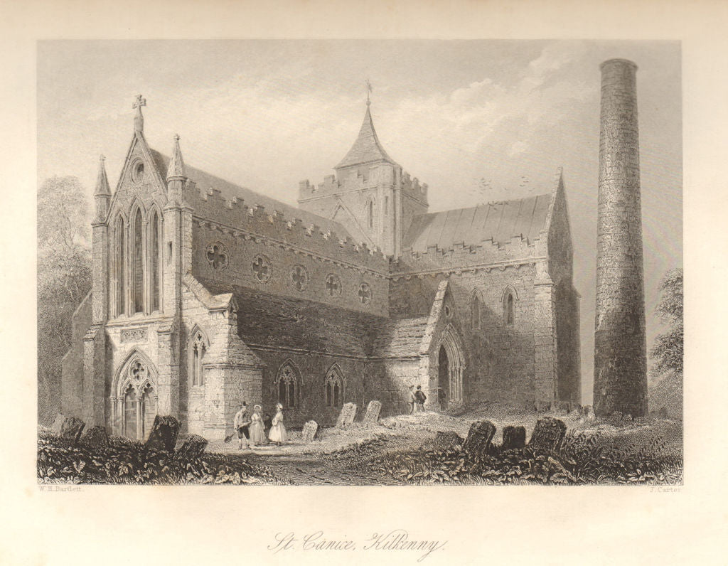 St. Canice's Cathedral, Kilkenny. Ireland 1843 old antique print picture
